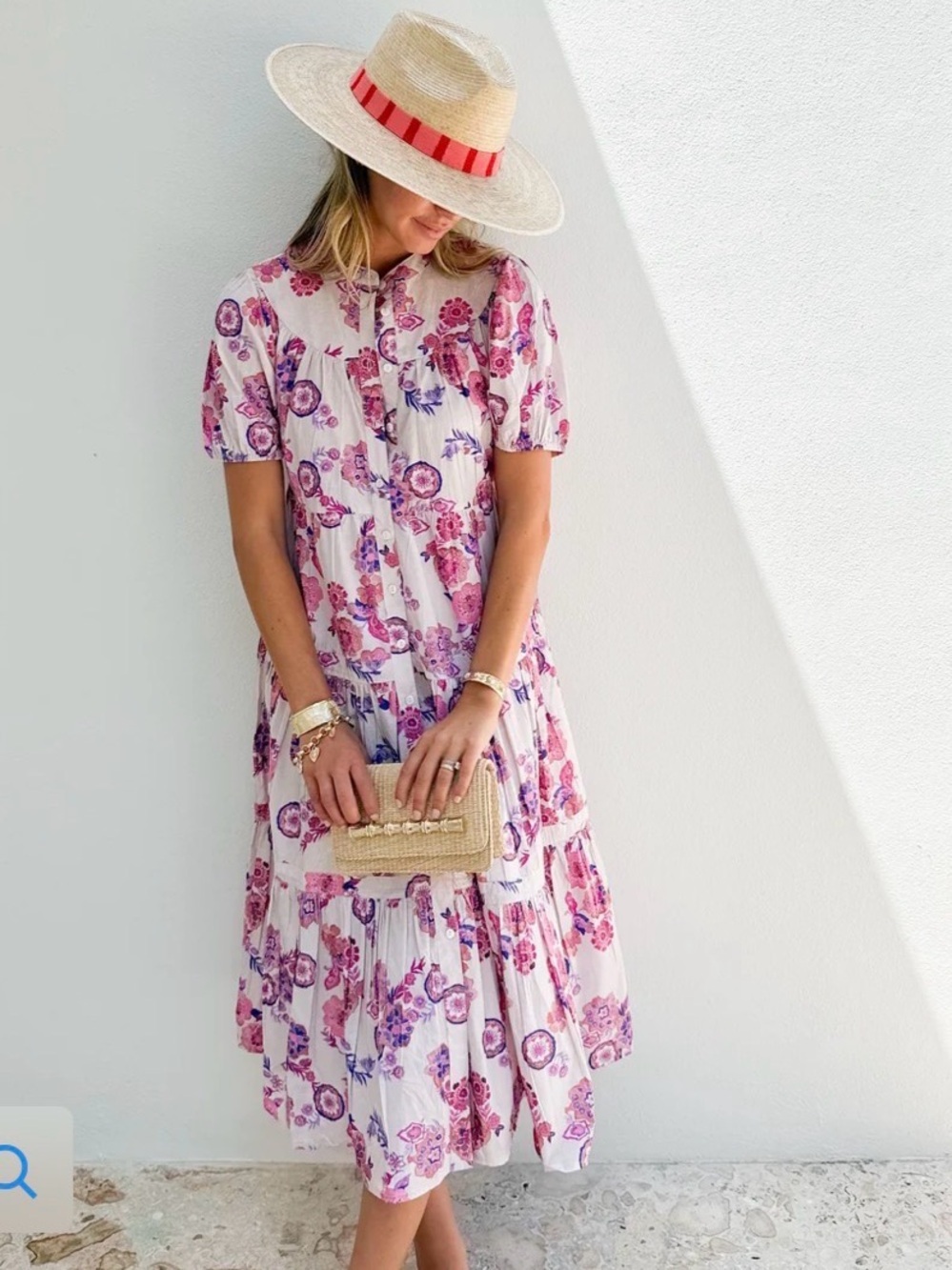 OLIPHANT Scooped Tiered Midi Dress Pretoria Pink. $315–New Without tags—Boho—M
